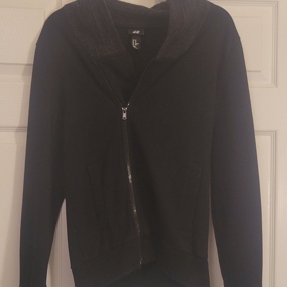 H&M Black Bomber Jacket Casual Zip-Up Men's